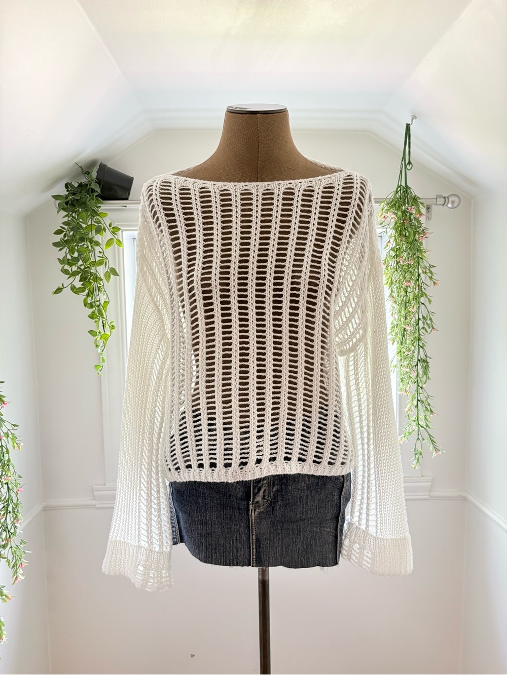 Lightweight White Open-Knit Women's Sweater